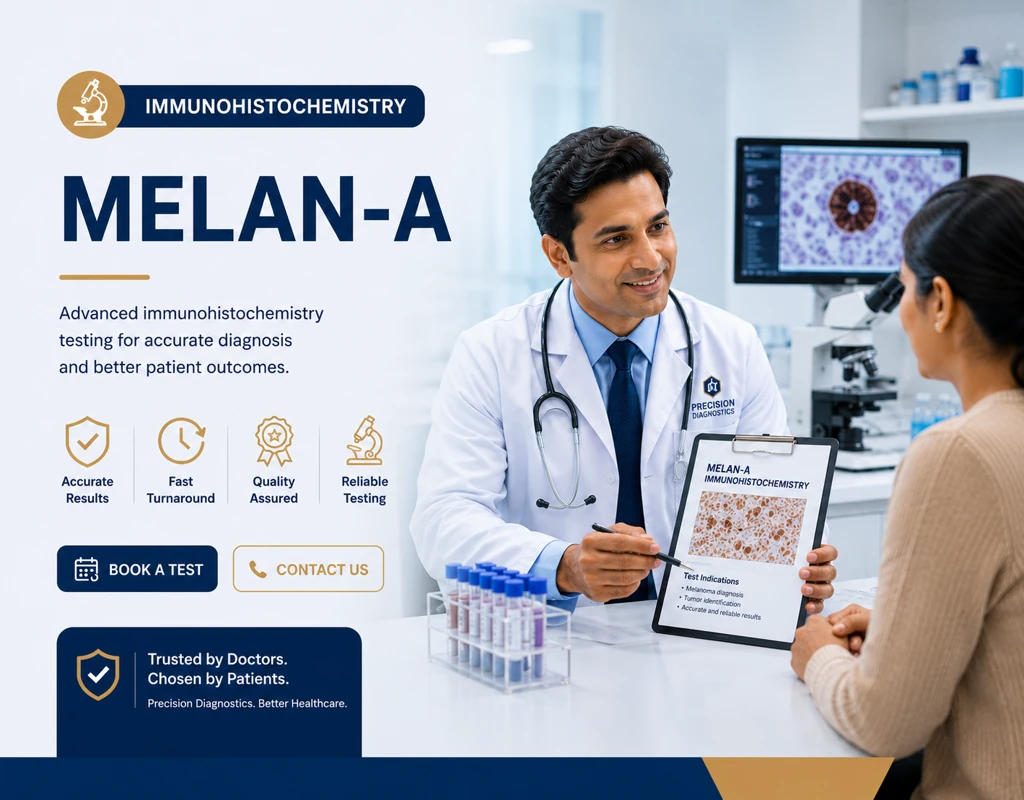 IHC Melan-A immunohistochemistry test showing melanocytic tumor marker staining in melanoma tissue under microscope