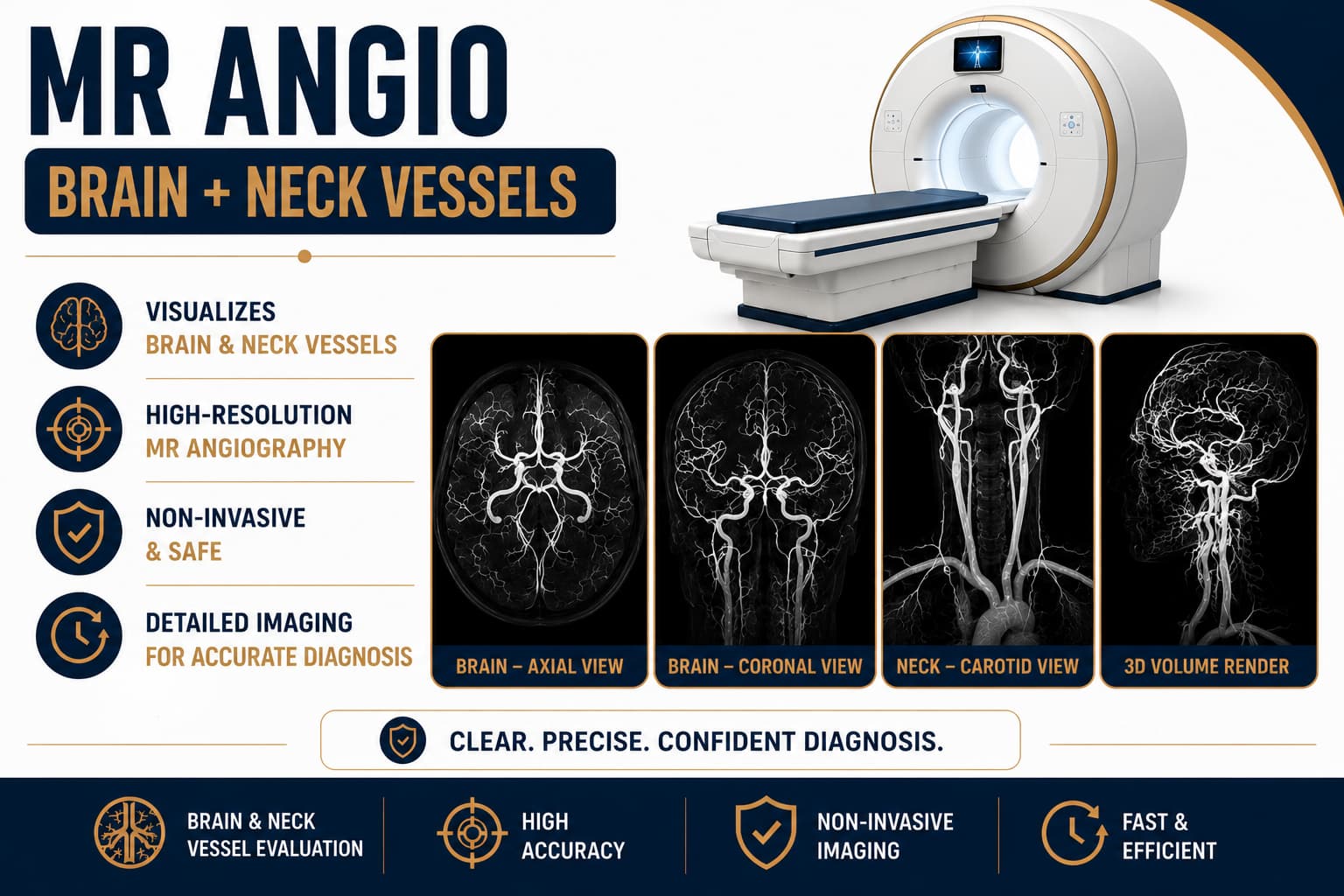 MR Angio Brain and Neck Vessels MRI Scan for Cerebral and Carotid Arteries
