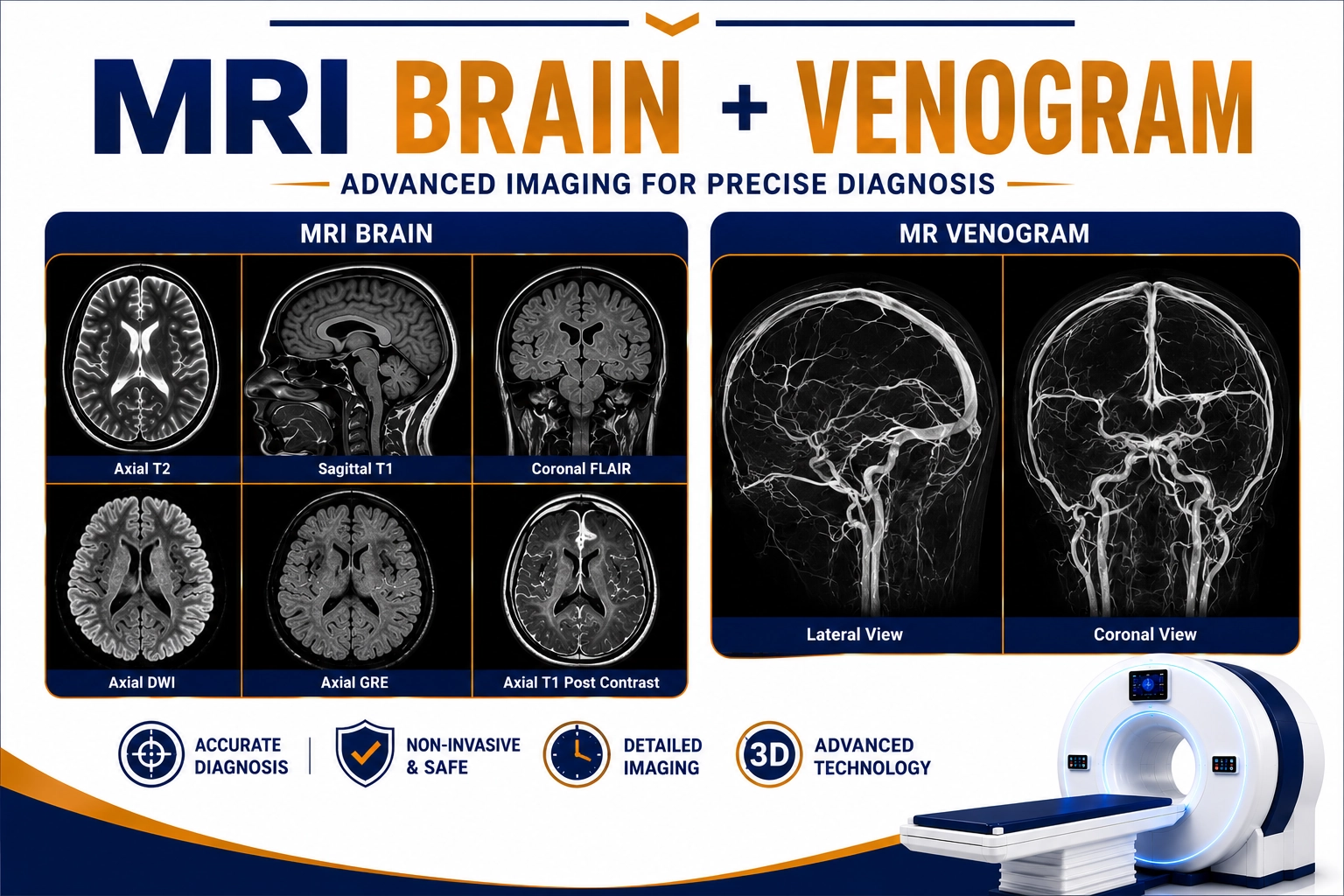 MRI Brain + Venogram scan at Focus Diagnostics Hyderabad for advanced brain and cerebral venous circulation imaging evaluation