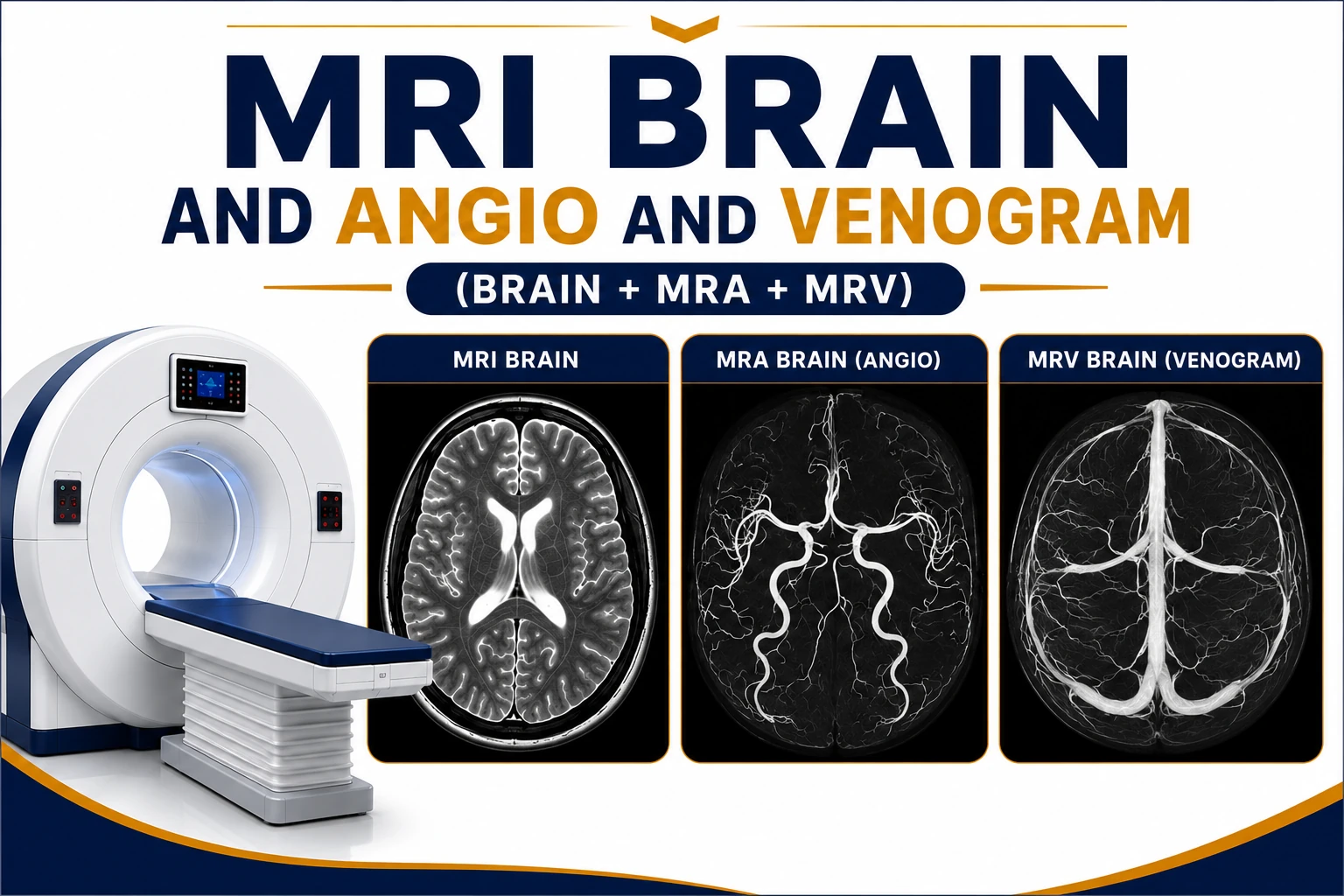 MRI Brain and Angio and Venogram (Brain + MRA + MRV) scan at Focus Diagnostics Hyderabad for advanced brain and vascular imaging evaluation