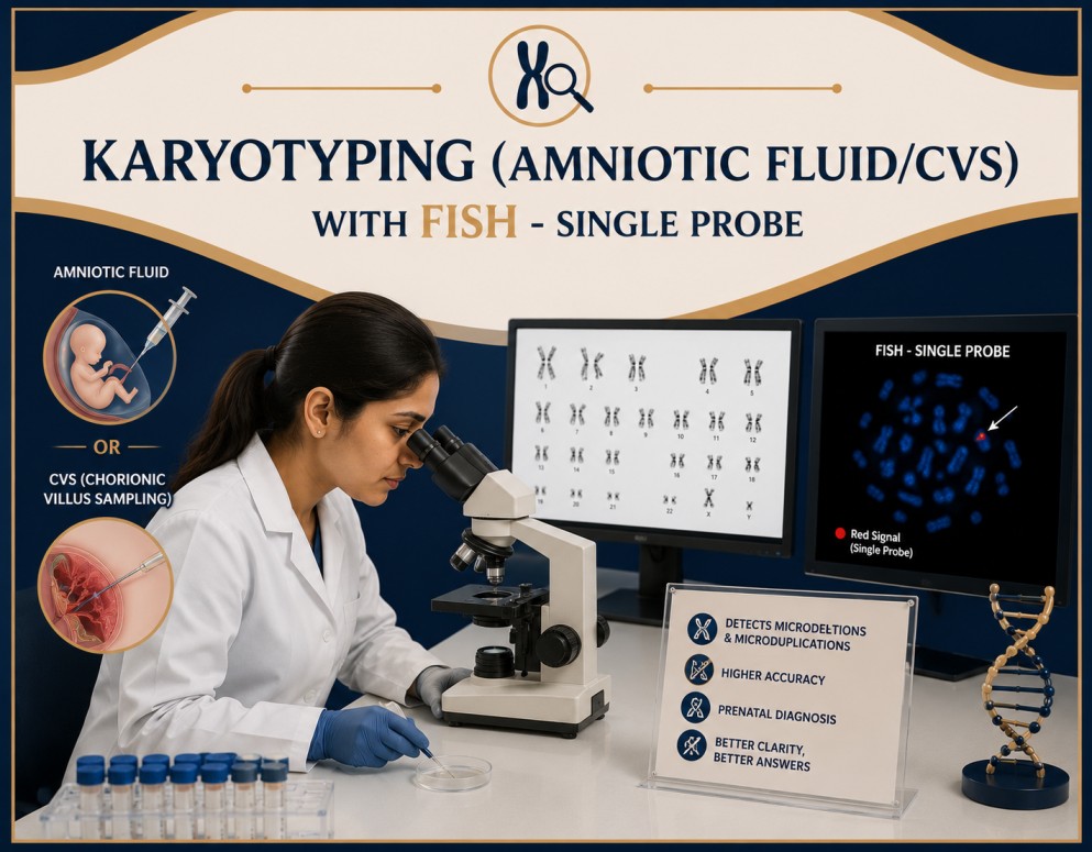 Prenatal karyotyping with FISH single probe analysis using amniotic fluid or CVS sample for fetal chromosomal abnormality detection