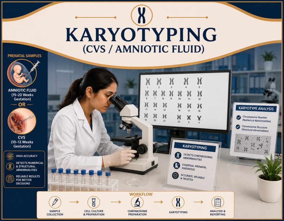 Prenatal karyotyping using CVS or amniotic fluid for fetal chromosome analysis and genetic disorder detection during pregnancy