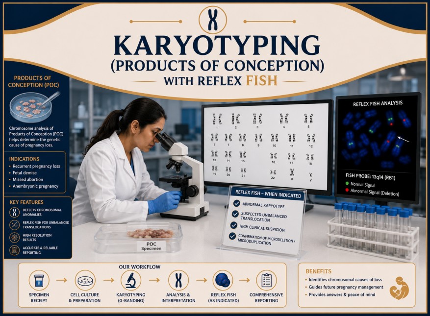 Karyotyping of products of conception with reflex FISH testing for miscarriage evaluation and chromosomal abnormality detection after pregnancy loss