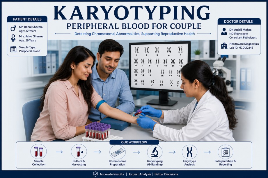 Peripheral blood karyotyping for couples showing chromosome analysis for infertility, recurrent miscarriage, and reproductive genetic evaluation
