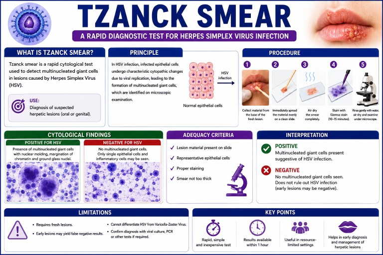 Tzanck smear test showing microscopic examination of skin lesion cells for herpes and viral infection diagnosis
