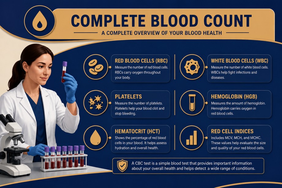 Complete Blood Count (CBC) blood test for anemia and infection screening at Focus Diagnostics Hyderabad