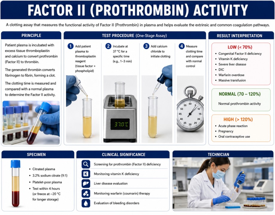 Factor II prothrombin activity blood test measuring clotting function for bleeding disorders and liver-related coagulation evaluation