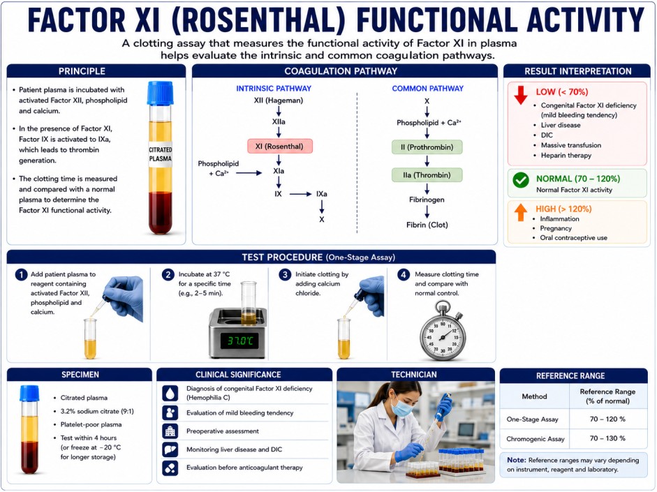 Factor XI activity blood test measuring Rosenthal clotting factor function for diagnosis of Hemophilia C and bleeding disorders