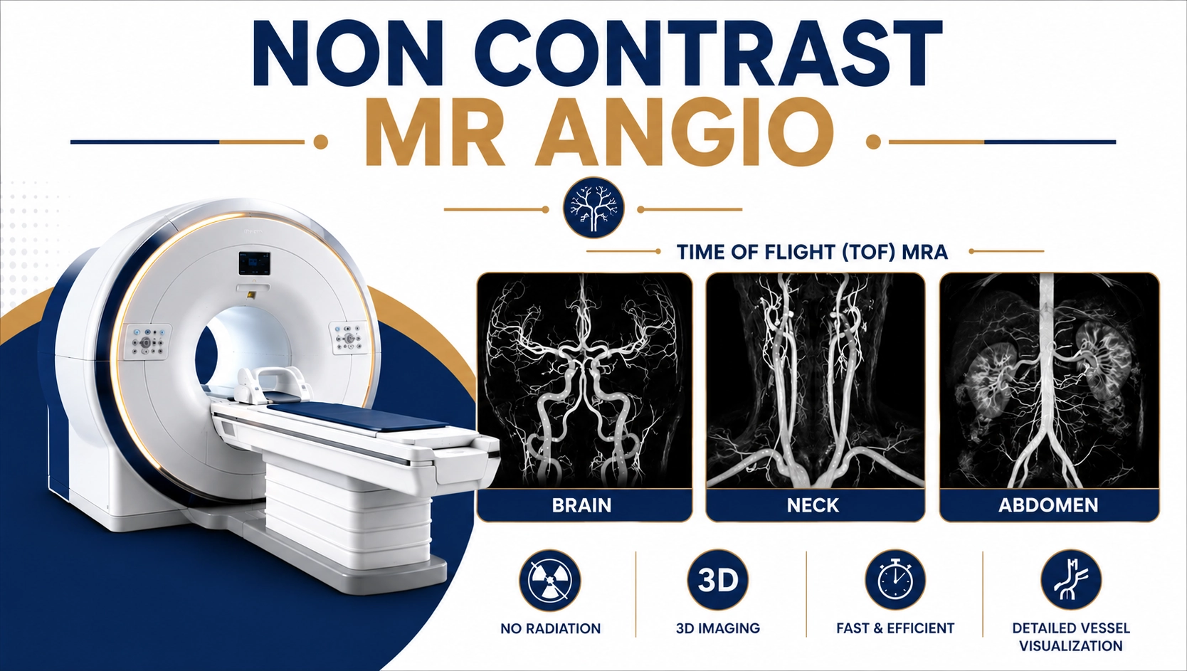 Non Contrast MR Angio scan for evaluation of blood vessels, aneurysms, stenosis, vascular abnormalities, and circulatory disorders at Focus Diagnostics