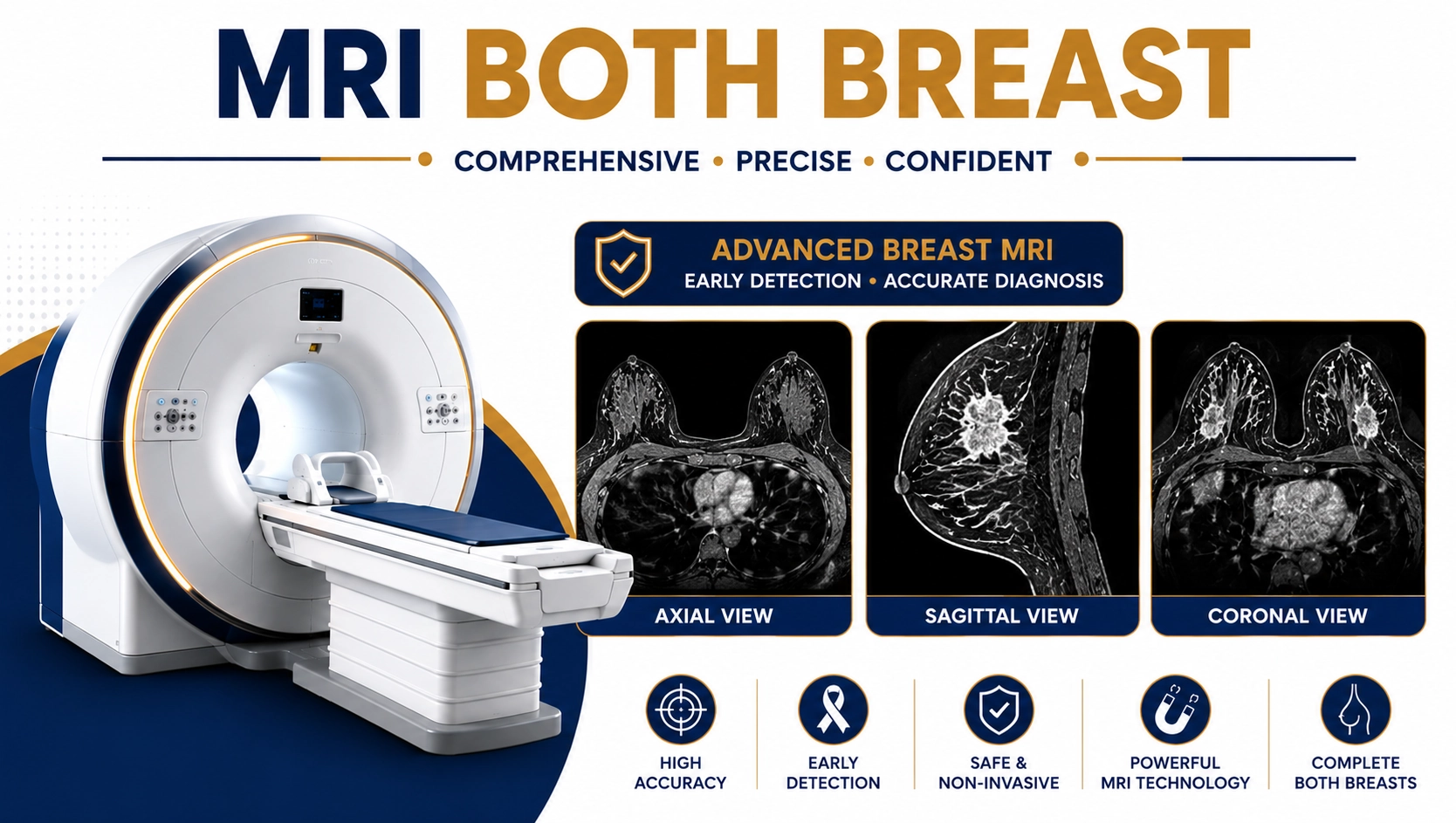 MRI Both Breast scan for evaluation of breast cancer, breast lumps, implants, dense breast tissue, and breast abnormalities at Focus Diagnostics