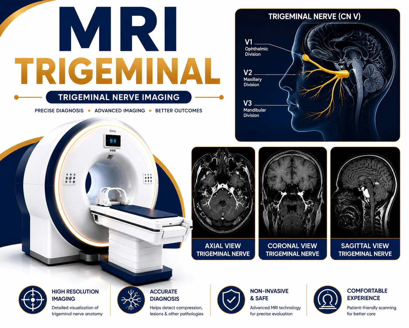 MRI Trigeminal scan for evaluation of trigeminal neuralgia, facial pain, nerve compression, tumors, and cranial nerve abnormalities at Focus Diagnostics