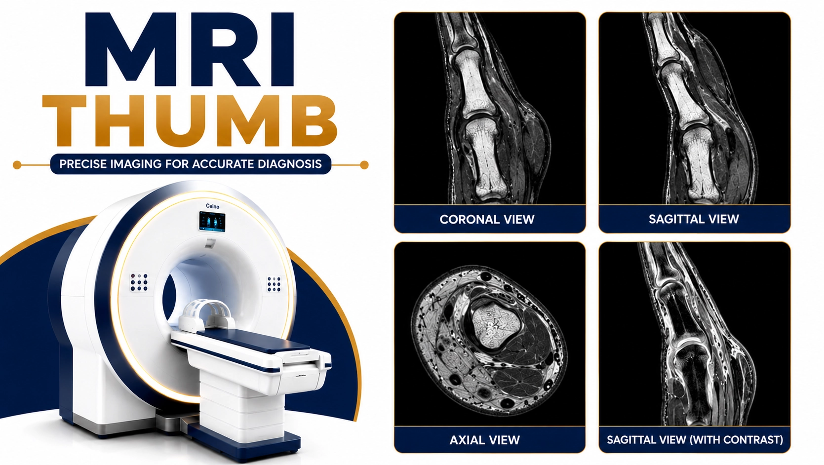 MRI Thumb scan for evaluation of thumb pain, ligament injuries, tendon disorders, fractures, arthritis, and soft tissue abnormalities at Focus Diagnostics