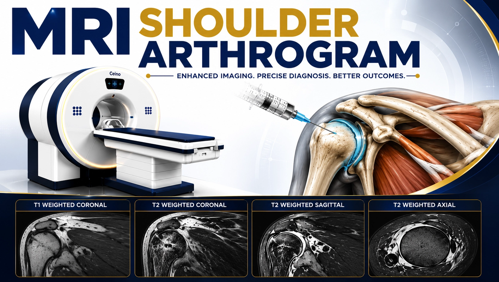 MRI Shoulder Arthrogram for evaluation of labral tears, rotator cuff injuries, shoulder instability, cartilage damage, and joint abnormalities at Focus Diagnostics