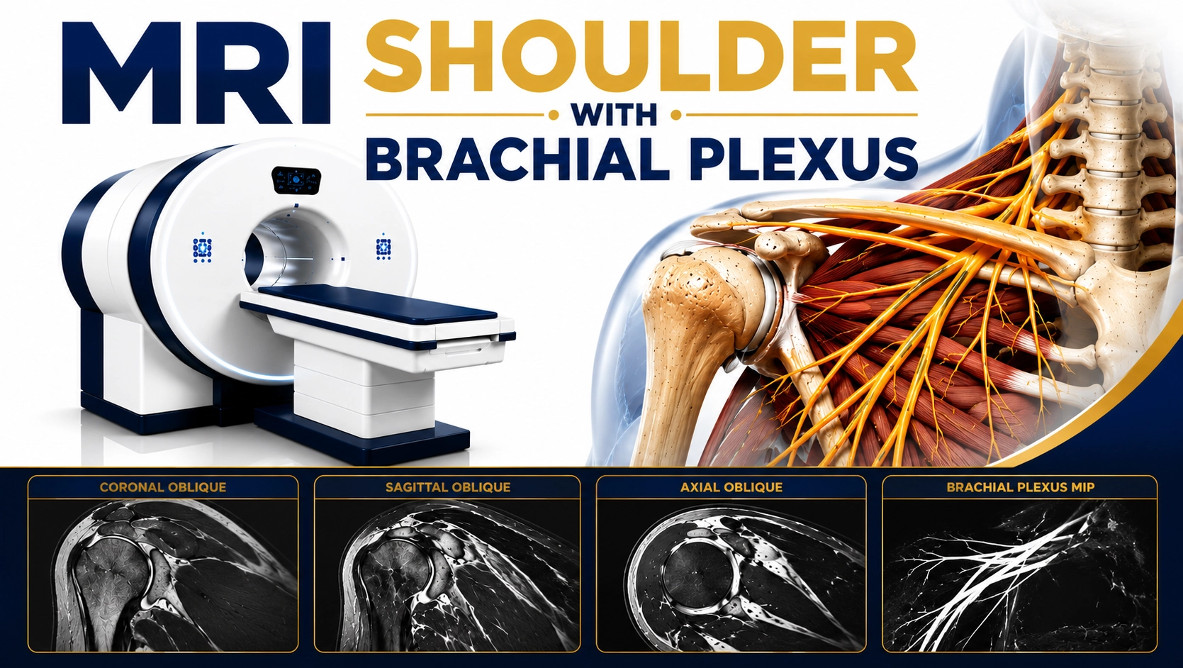 MRI Shoulder with Brachial Plexus scan for evaluation of shoulder pain, nerve injuries, brachial plexus disorders, weakness, numbness, and soft tissue abnormalities at Focus Diagnostics