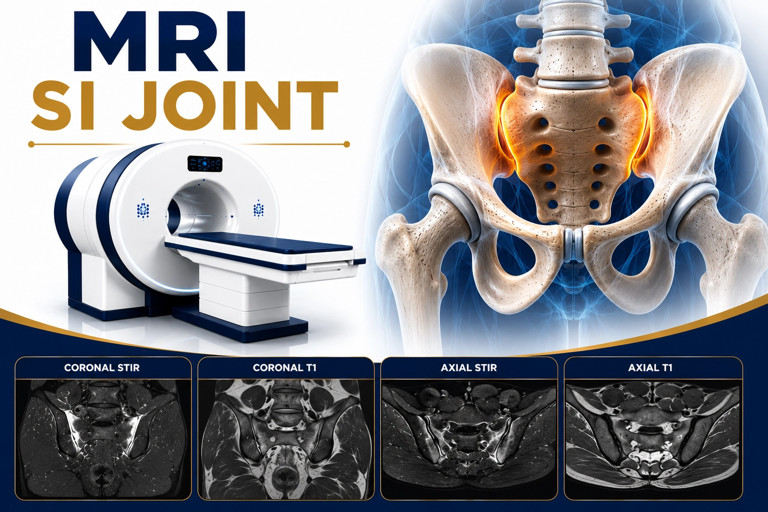 MRI SI Joint scan for evaluation of sacroiliac joint pain, inflammation, arthritis, sacroiliitis, and lower back disorders at Focus Diagnostics
