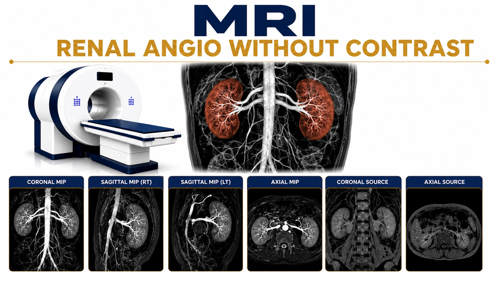 MRI Renal Angio Without Contrast scan for evaluation of renal arteries, kidney blood flow, renal artery stenosis, hypertension, and vascular kidney disorders at Focus Diagnostics