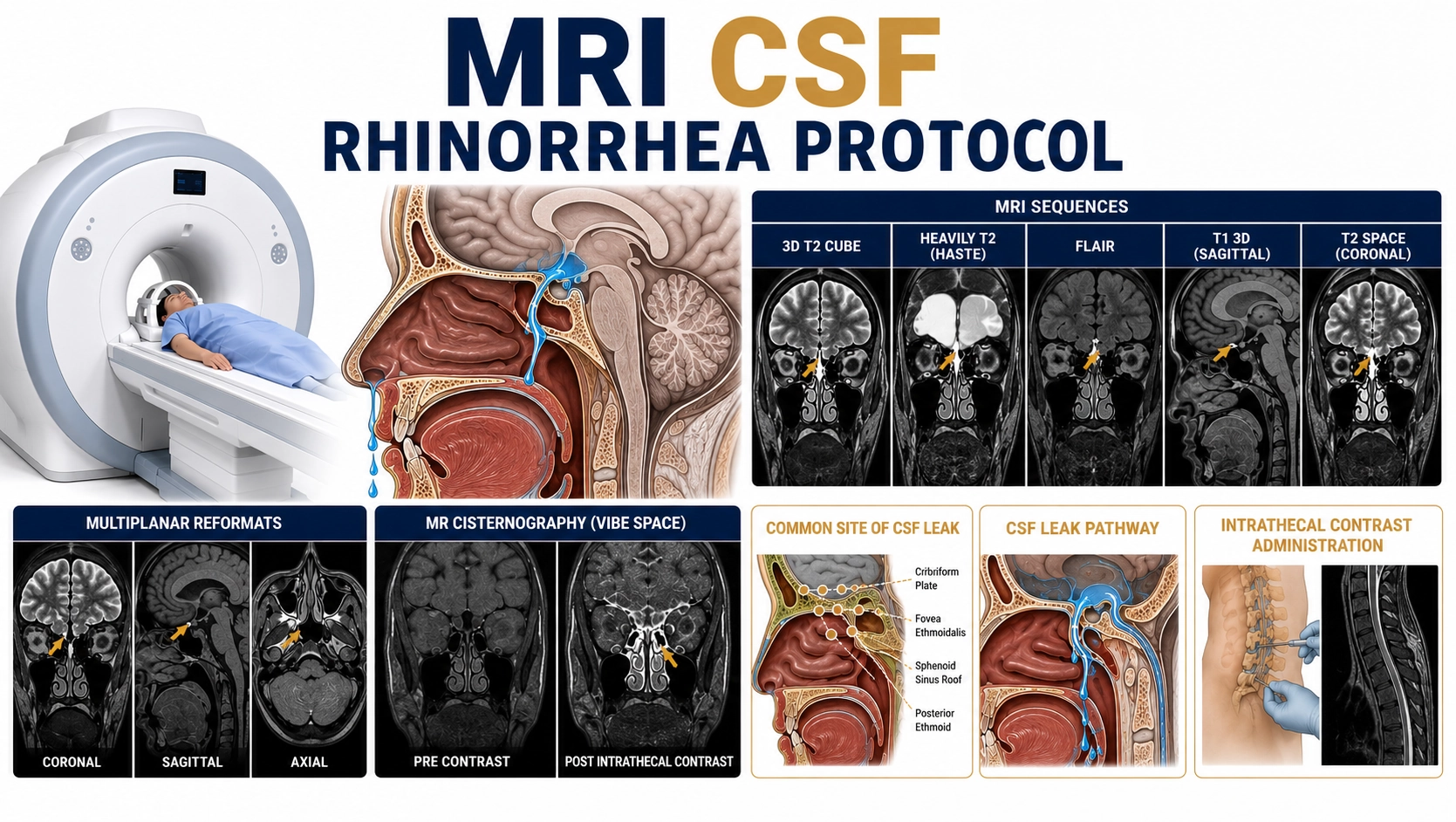 MRI CSF Rhinorrhea Protocol scan for cerebrospinal fluid leak detection at Focus Diagnostics