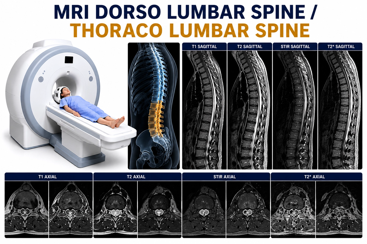 MRI Dorso Lumbar Spine Thoraco Lumbar Spine scan at Focus Diagnostics for detailed spinal and back pain imaging evaluation