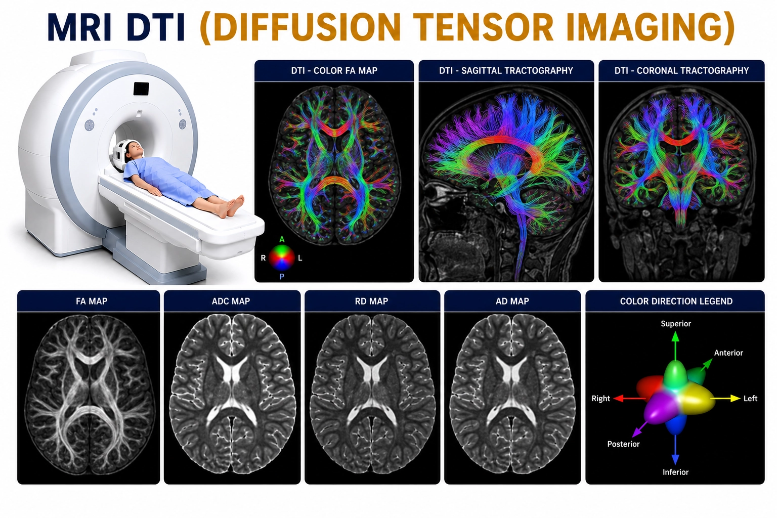 MRI DTI Diffusion Tensor Imaging scan at Focus Diagnostics for advanced brain nerve pathway and neurological imaging