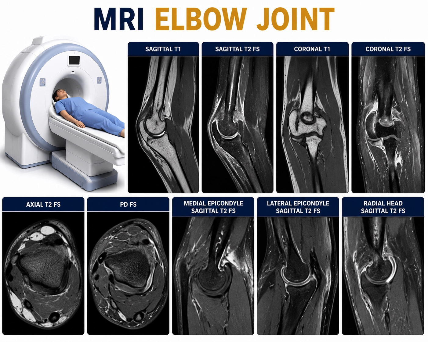 MRI Elbow Joint scan at Focus Diagnostics for detailed orthopedic and musculoskeletal elbow imaging