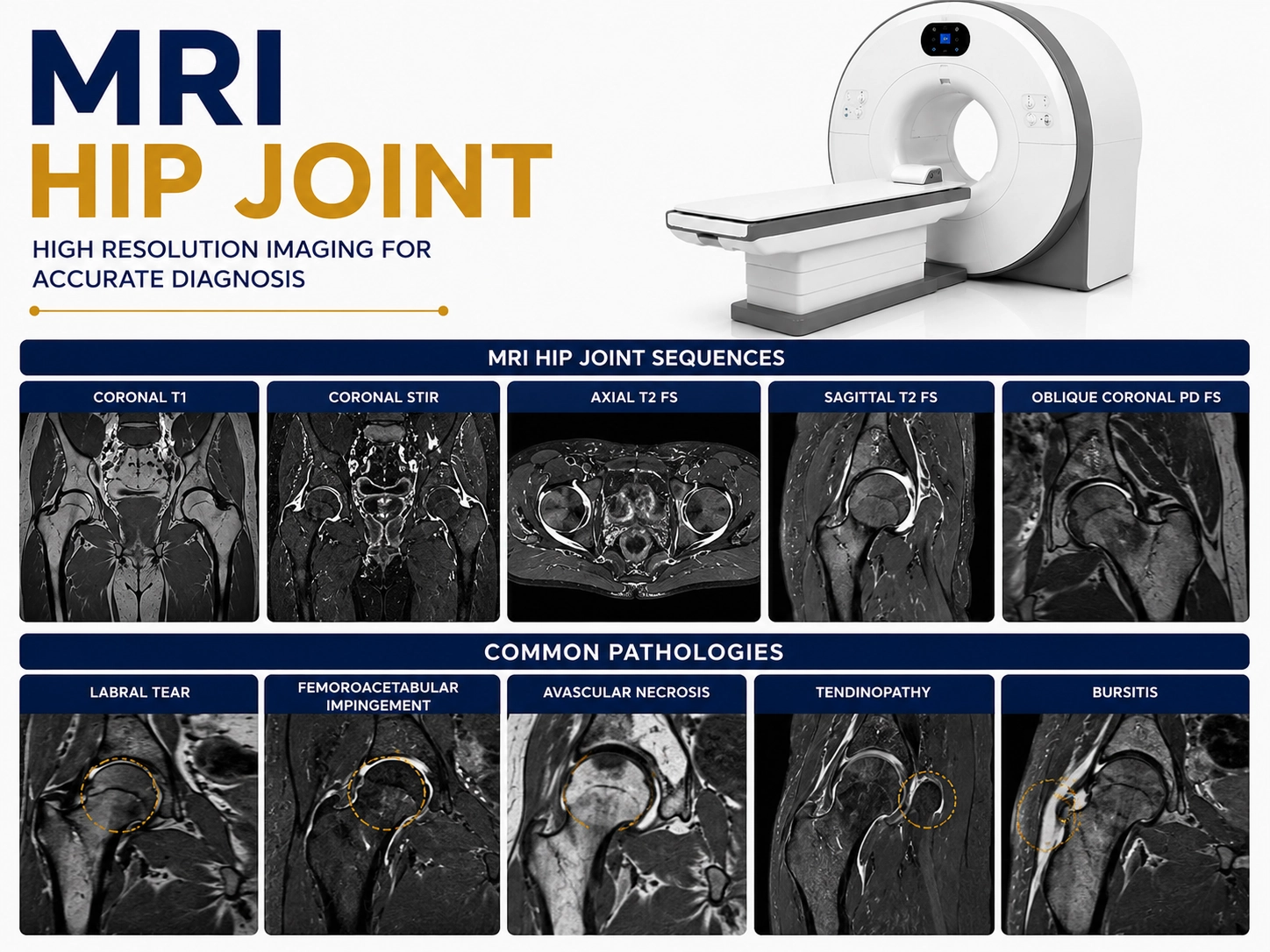 MRI Hip Joint scan for evaluation of hip pain, injuries, and joint disorders at Focus Diagnostics