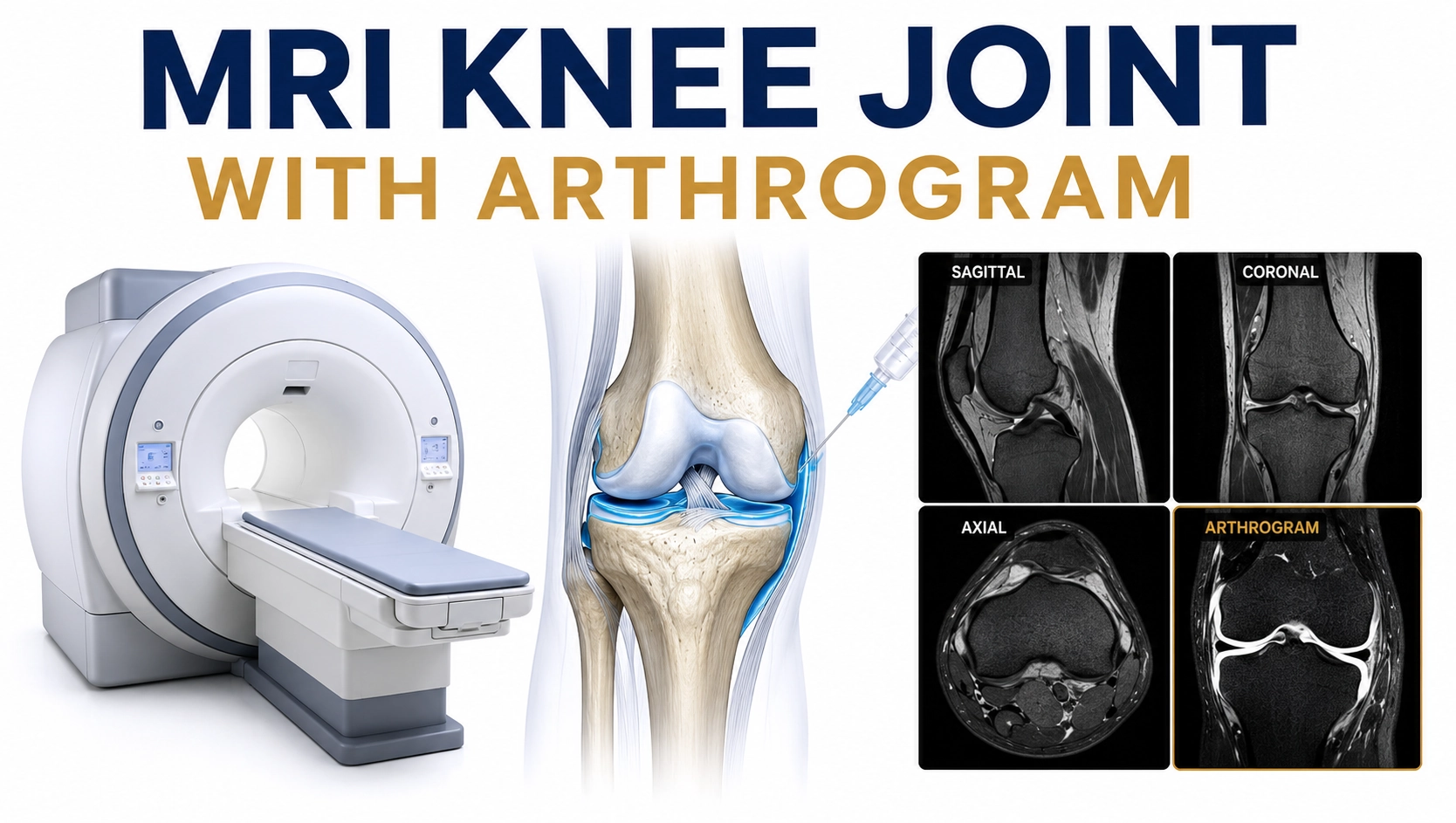 MRI Knee Joint with Arthrogram scan for detailed evaluation of cartilage, ligaments, meniscus tears, and internal knee joint abnormalities at Focus Diagnostics