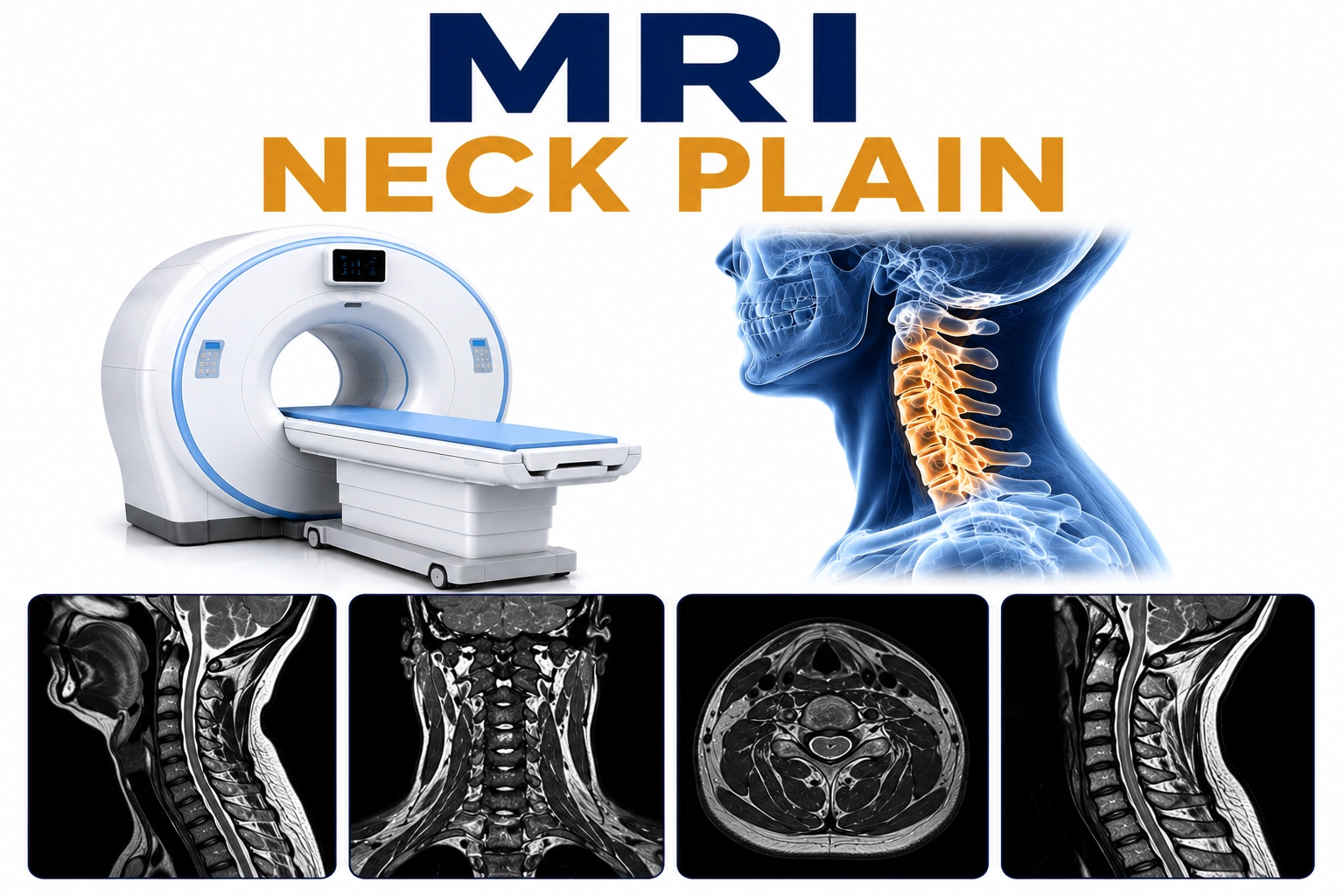 MRI Neck Plain scan for evaluation of neck pain, soft tissue abnormalities, lymph nodes, tumors, infections, and neck disorders at Focus Diagnostics