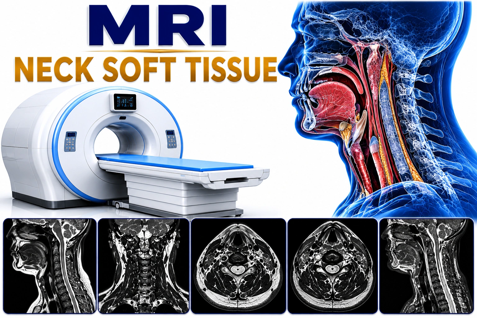 MRI Neck Soft Tissue scan for evaluation of neck masses, lymph nodes, salivary glands, infections, tumors, and soft tissue abnormalities at Focus Diagnostics