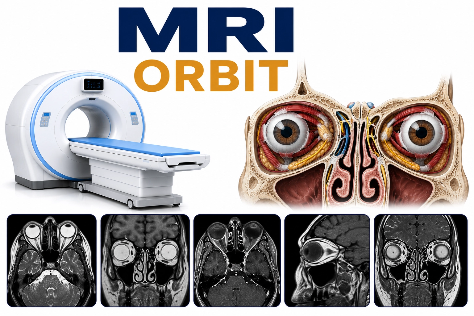 MRI Orbit scan for evaluation of eye socket structures, optic nerves, eye muscles, orbital tumors, inflammation, and vision-related disorders at Focus Diagnostics