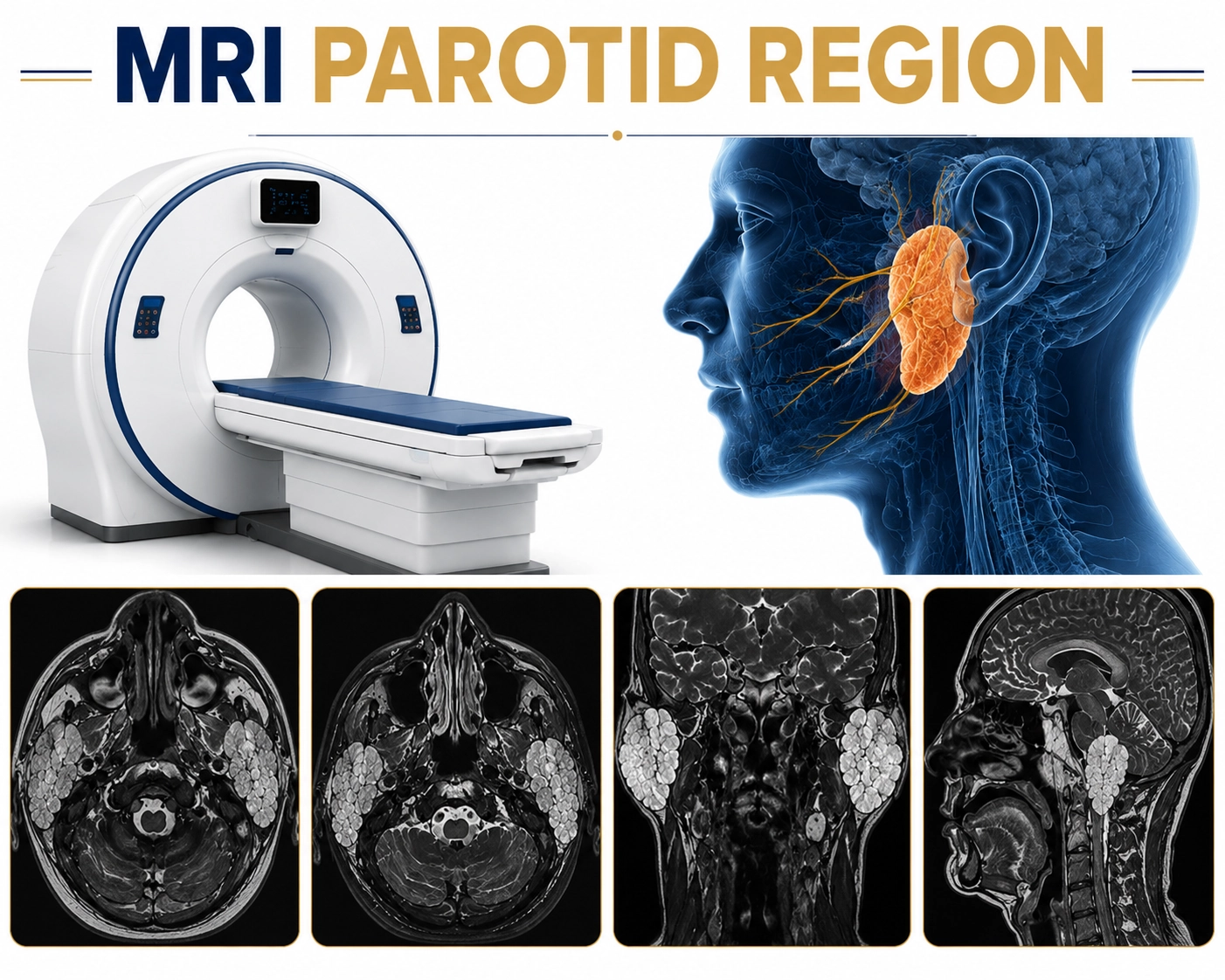 MRI Parotid Region scan for evaluation of parotid gland tumors, swelling, infections, inflammation, salivary gland disorders, and neck abnormalities at Focus Diagnostics