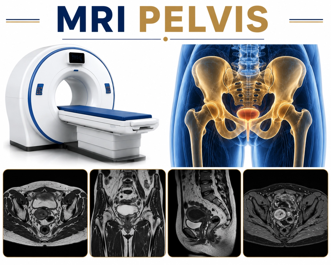 MRI Pelvis scan for evaluation of pelvic organs, bones, muscles, reproductive structures, urinary system abnormalities, tumors, and pelvic disorders at Focus Diagnostics