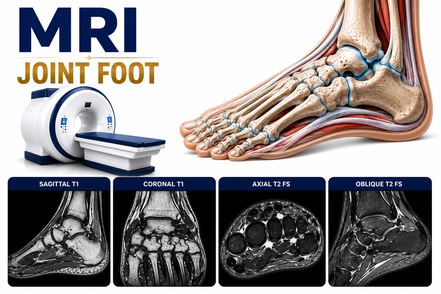 MRI Foot Joint scan for evaluation of foot pain, ligament injuries, tendon disorders, and joint abnormalities at Focus Diagnostics