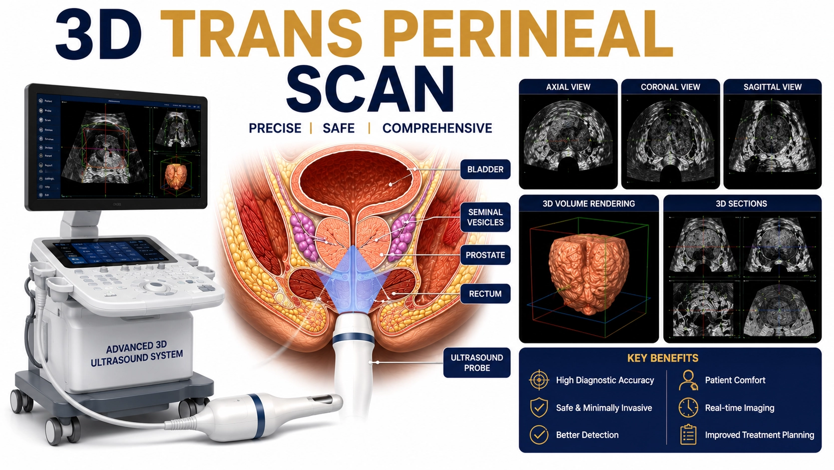 3D Trans Perineal Scan for detailed evaluation of pelvic floor structures, anal canal, rectum, perineum, and pelvic disorders at Focus Diagnostics