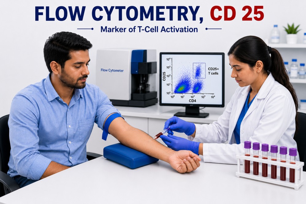 Flow Cytometry CD25 test showing Interleukin-2 receptor analysis for leukemia, lymphoma, immune disorders, and lymphocyte immunophenotyping