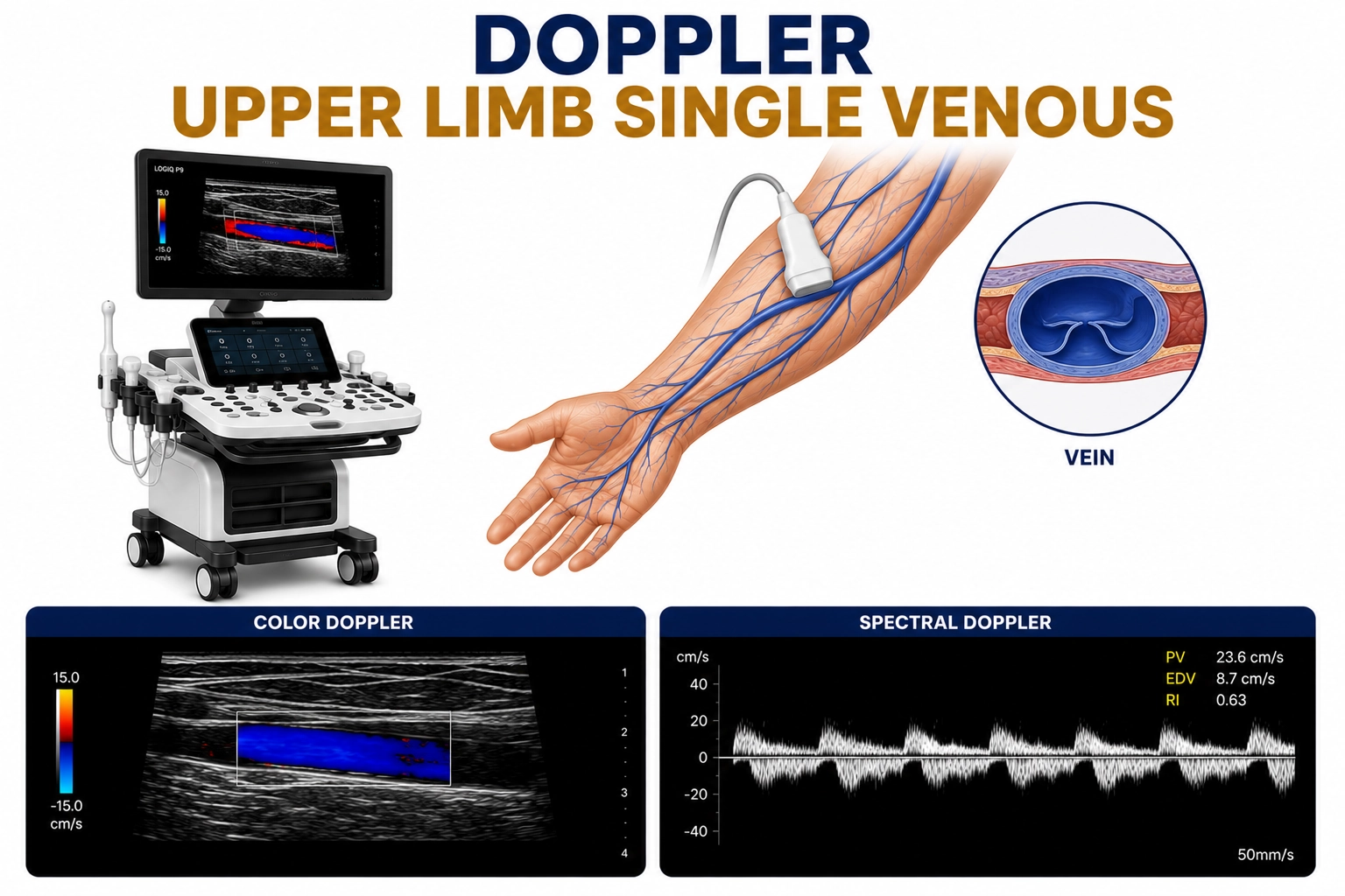 Upper Limb Single Venous Doppler ultrasound for evaluation of venous blood flow, deep vein thrombosis, venous insufficiency, and circulation disorders in one arm at Focus Diagnostics