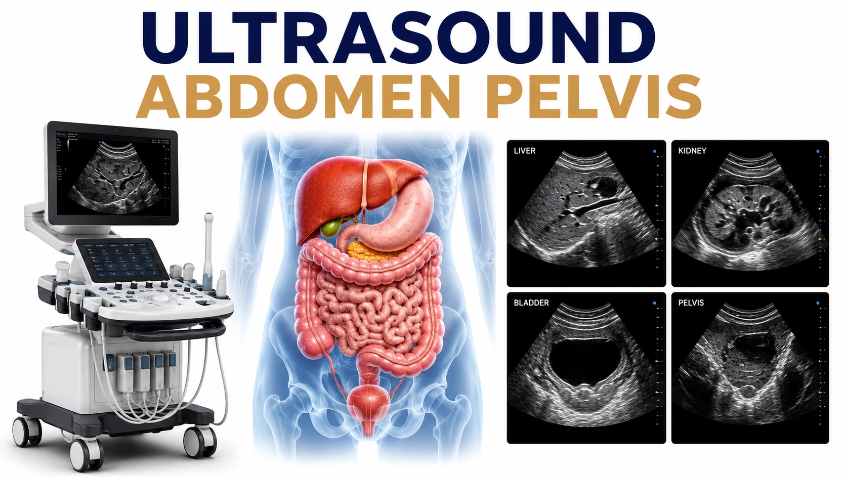 Ultrasound Abdomen Pelvis scan for evaluation of liver, kidneys, gallbladder, pancreas, spleen, urinary bladder, uterus, ovaries, and pelvic organs at Focus Diagnostics
