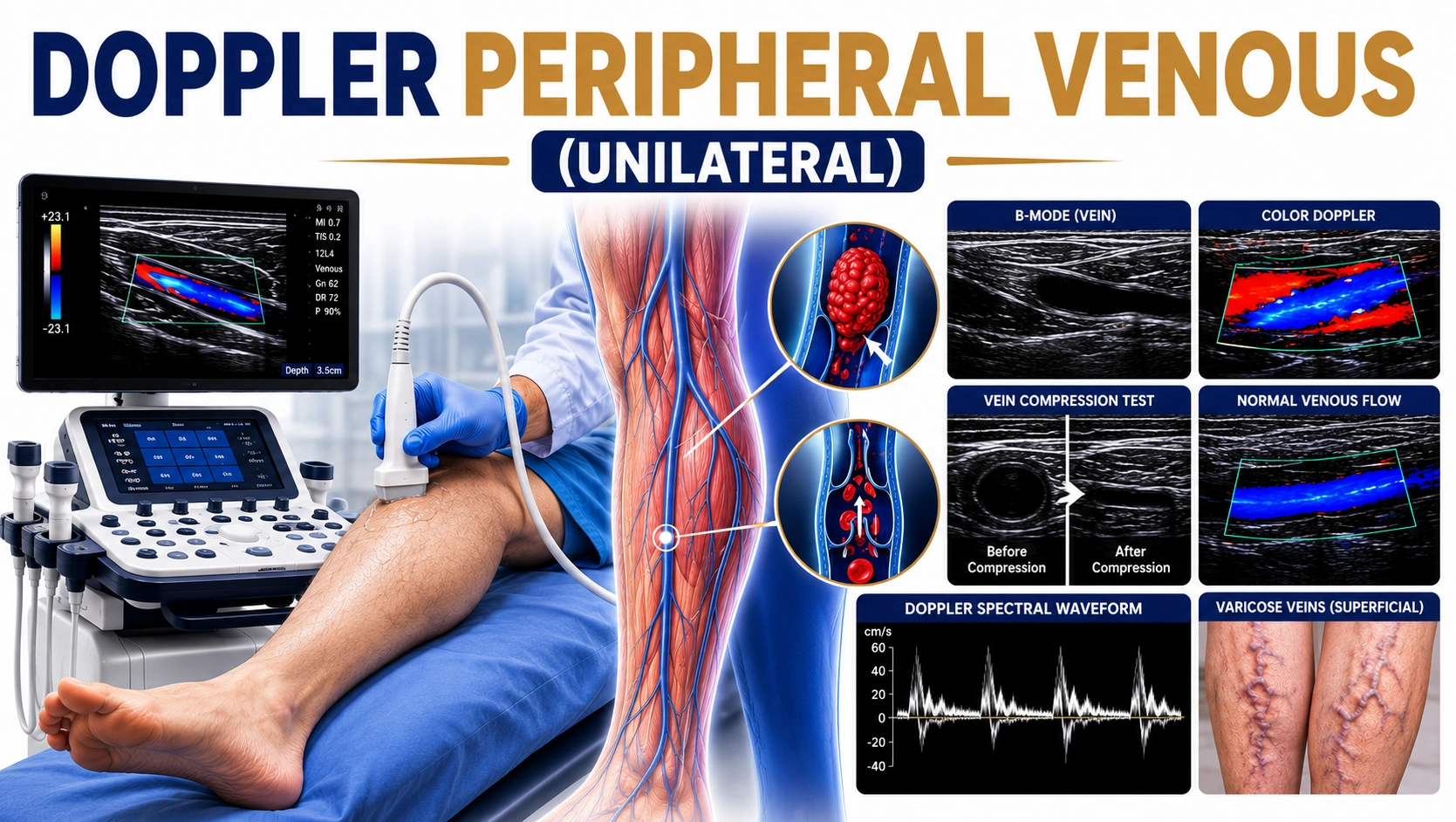 Doppler Peripheral Venous Unilateral ultrasound for evaluation of venous blood flow, deep vein thrombosis, varicose veins, and venous circulation disorders in one limb at Focus Diagnostics