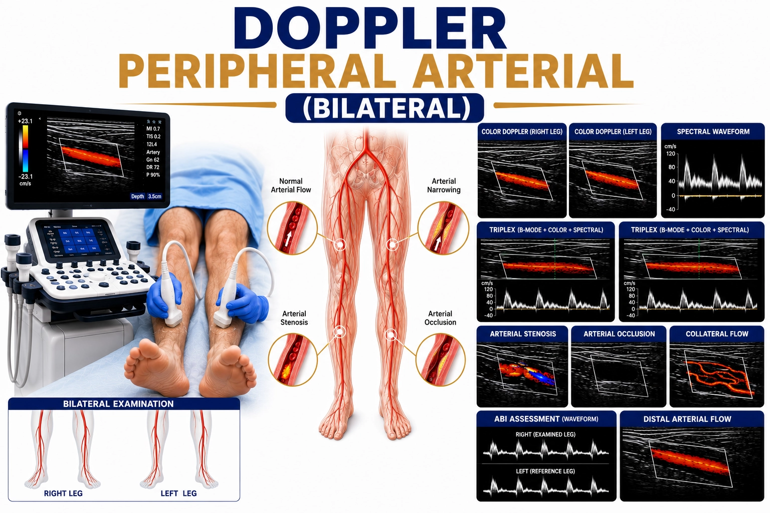 Doppler Peripheral Arterial Bilateral ultrasound for evaluation of arterial blood flow, peripheral arterial disease, vascular blockages, and circulation disorders in both limbs at Focus Diagnostics