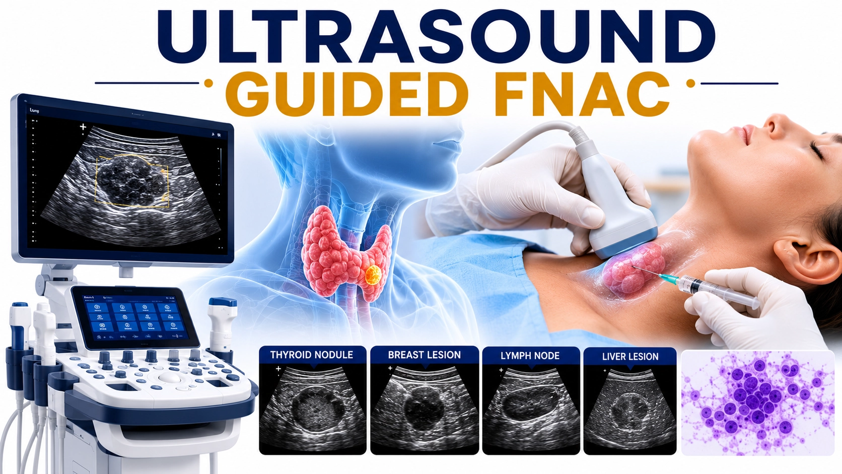 Ultrasound Guided FNAC procedure for precise needle sampling of lumps, nodules, cysts, and masses using real-time ultrasound guidance at Focus Diagnostics