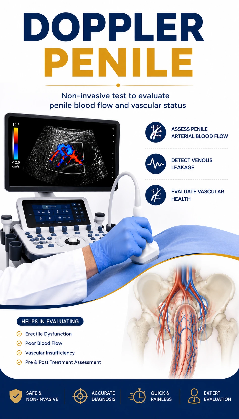 Penile Doppler ultrasound for evaluation of penile blood flow, erectile dysfunction, vascular insufficiency, and penile circulation disorders at Focus Diagnostics