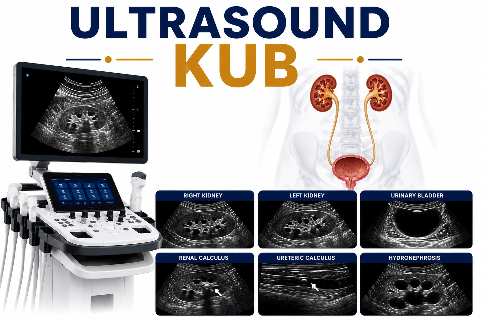 Ultrasound KUB scan for evaluation of kidneys, ureters, urinary bladder, kidney stones, urinary tract disorders, and urinary obstruction at Focus Diagnostics