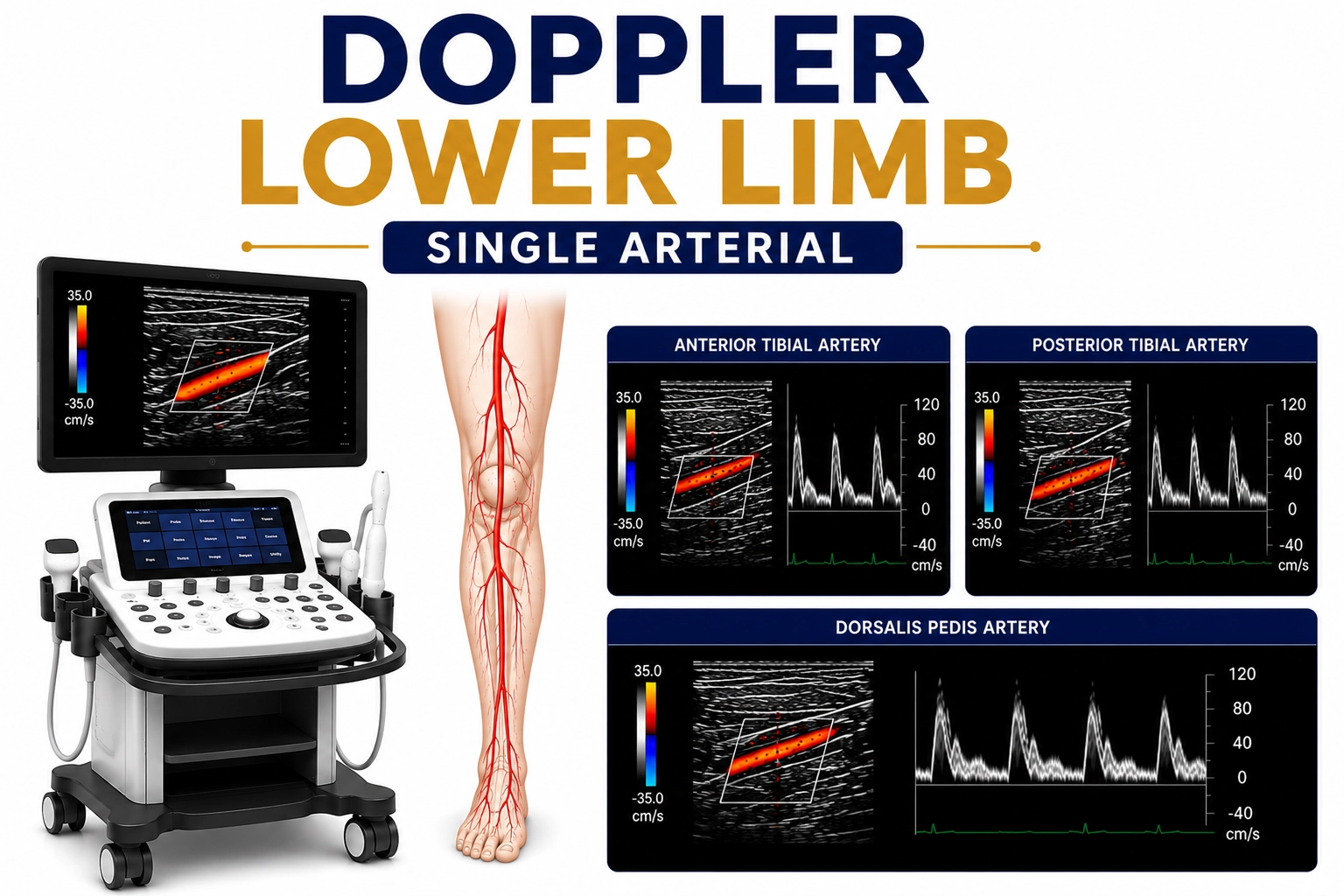 Doppler Lower Limb Single Arterial ultrasound for evaluation of arterial blood flow, vascular blockages, circulation disorders, and peripheral arterial disease at Focus Diagnostics