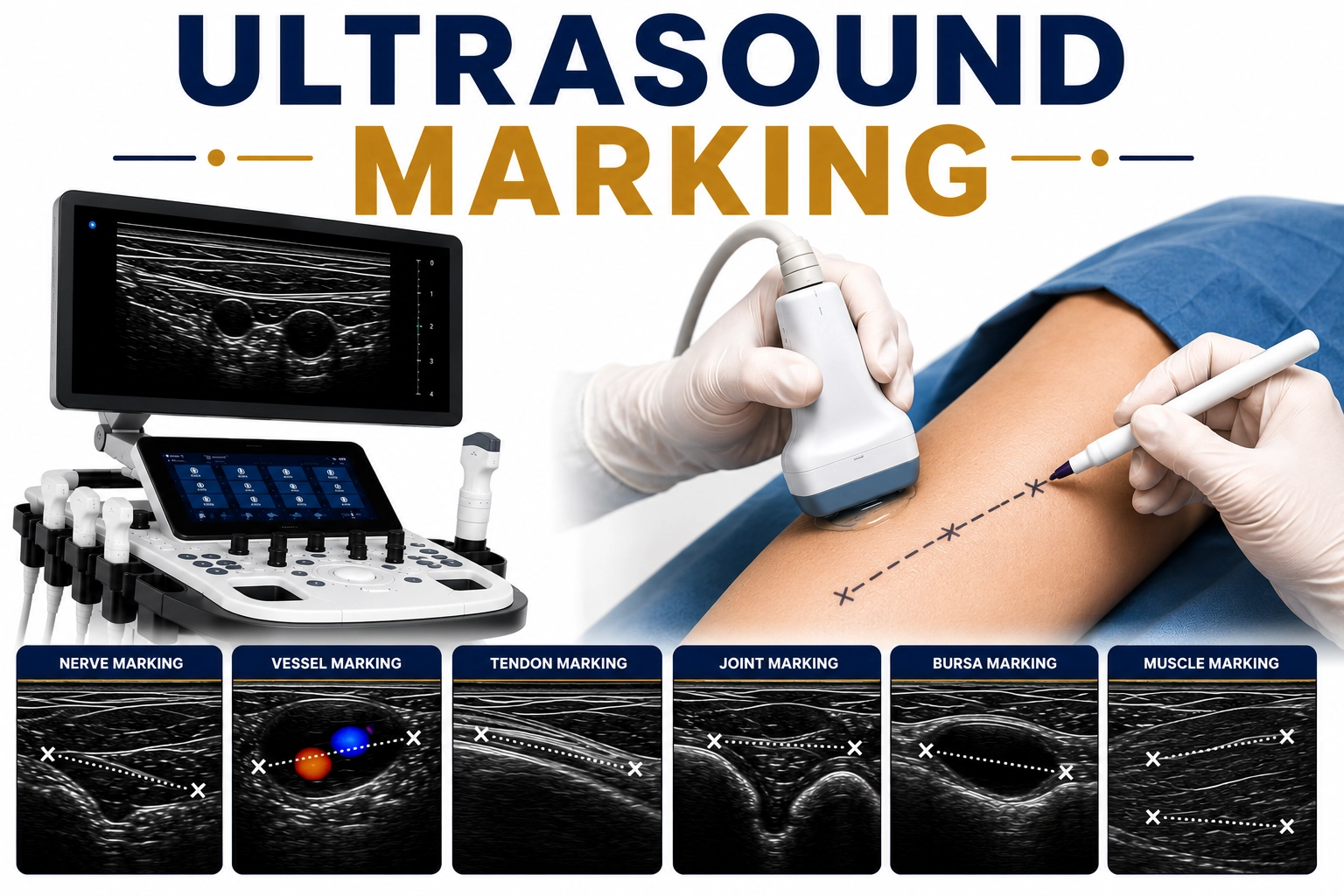 Ultrasound Marking procedure for accurate localization and skin marking of lesions, masses, nodules, and anatomical targets before surgery or intervention at Focus Diagnostics