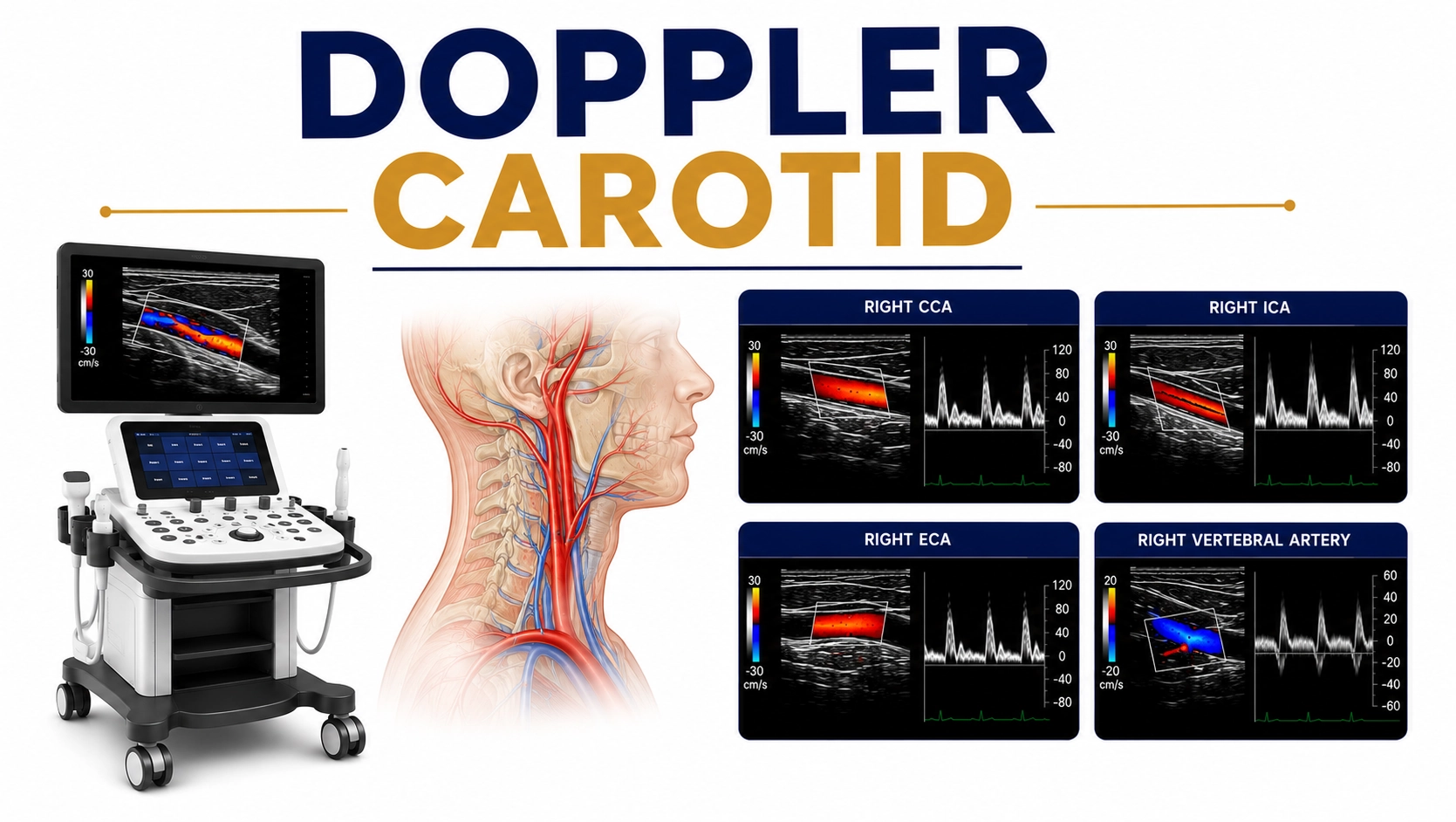 Carotid Doppler ultrasound for evaluation of carotid artery blood flow, plaque buildup, arterial narrowing, and stroke risk assessment at Focus Diagnostics