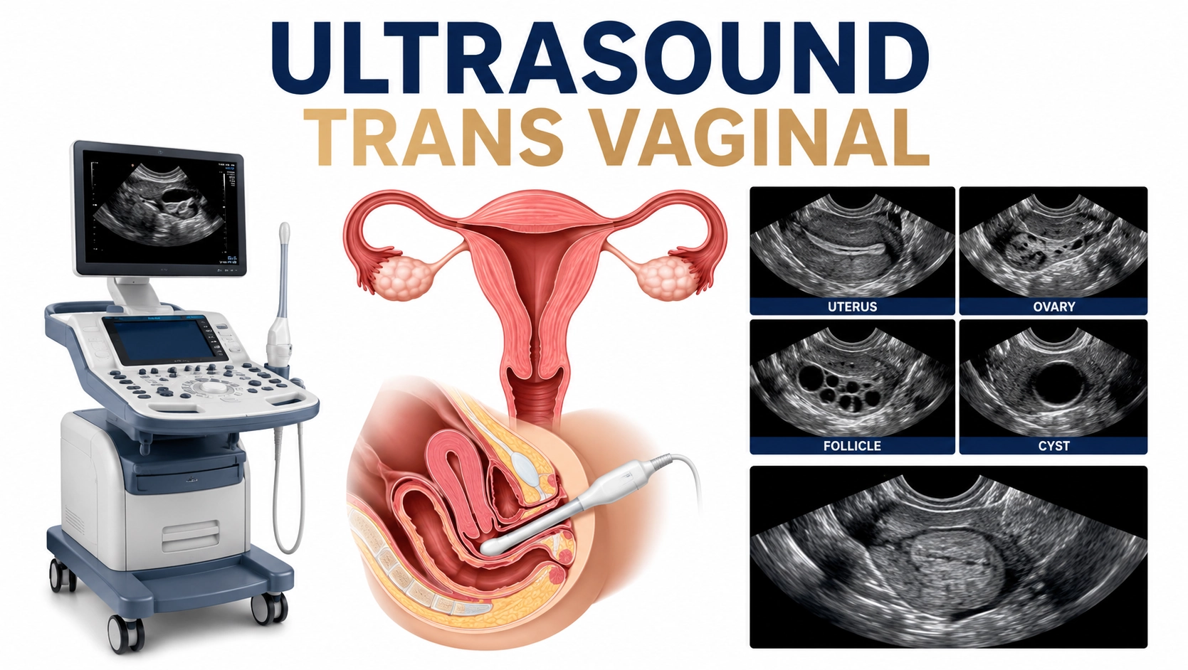 Ultrasound Trans Vaginal scan for detailed evaluation of uterus, ovaries, cervix, endometrium, infertility assessment, and gynecological disorders at Focus Diagnostics