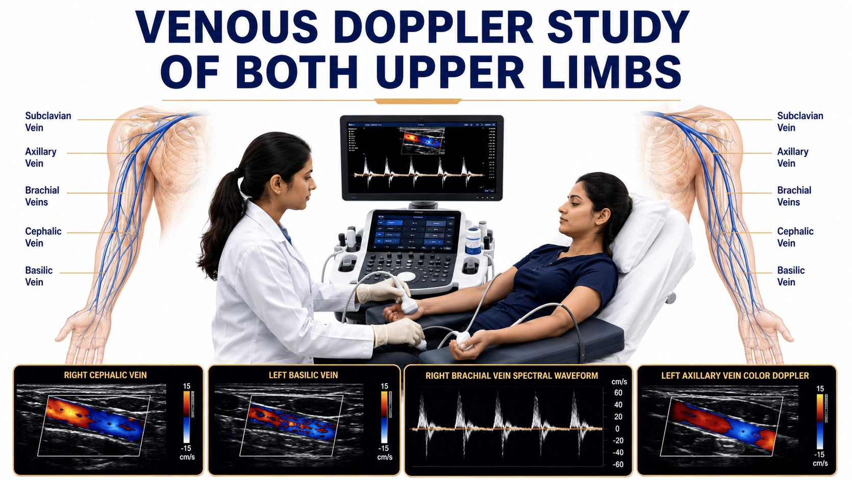 Venous Doppler Study of Both Upper Limbs for evaluation of upper limb venous circulation, deep vein thrombosis, venous obstruction, and vascular disorders at Focus Diagnostics