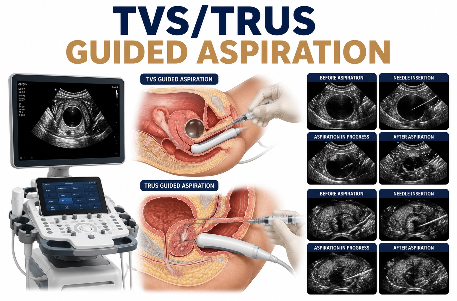 TVS TRUS Guided Aspiration procedure using ultrasound guidance for precise aspiration of pelvic, ovarian, prostate, or fluid collections at Focus Diagnostics