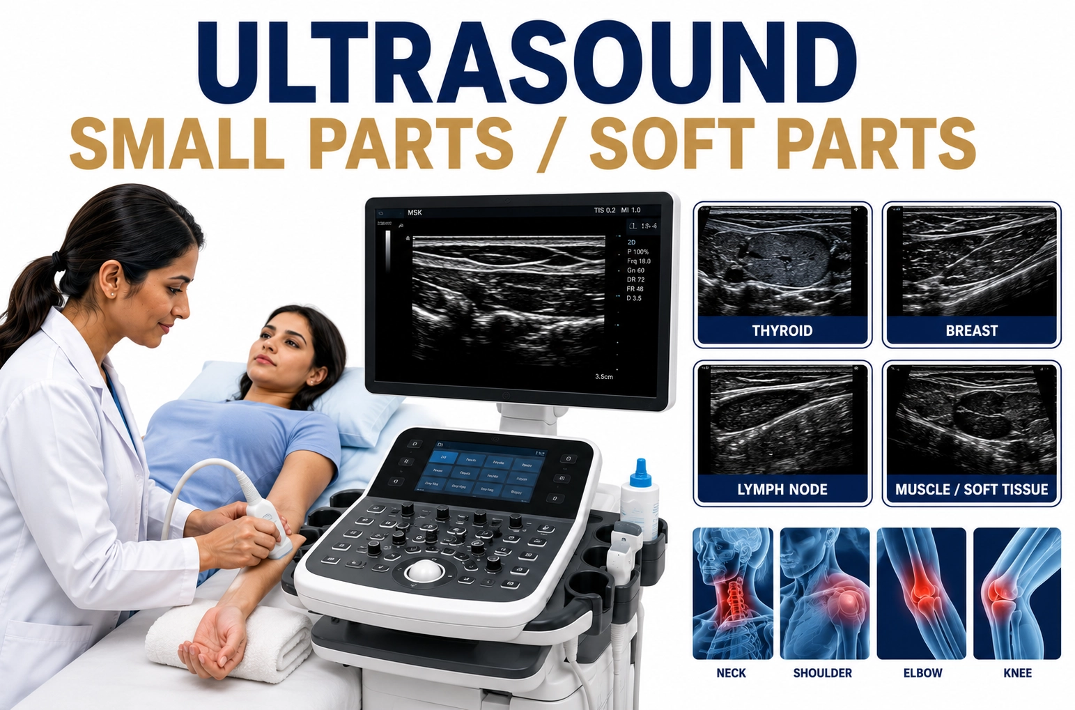 Ultrasound Small Parts Soft Parts scan for evaluation of soft tissue swellings, lumps, cysts, lymph nodes, masses, and superficial tissue abnormalities at Focus Diagnostics