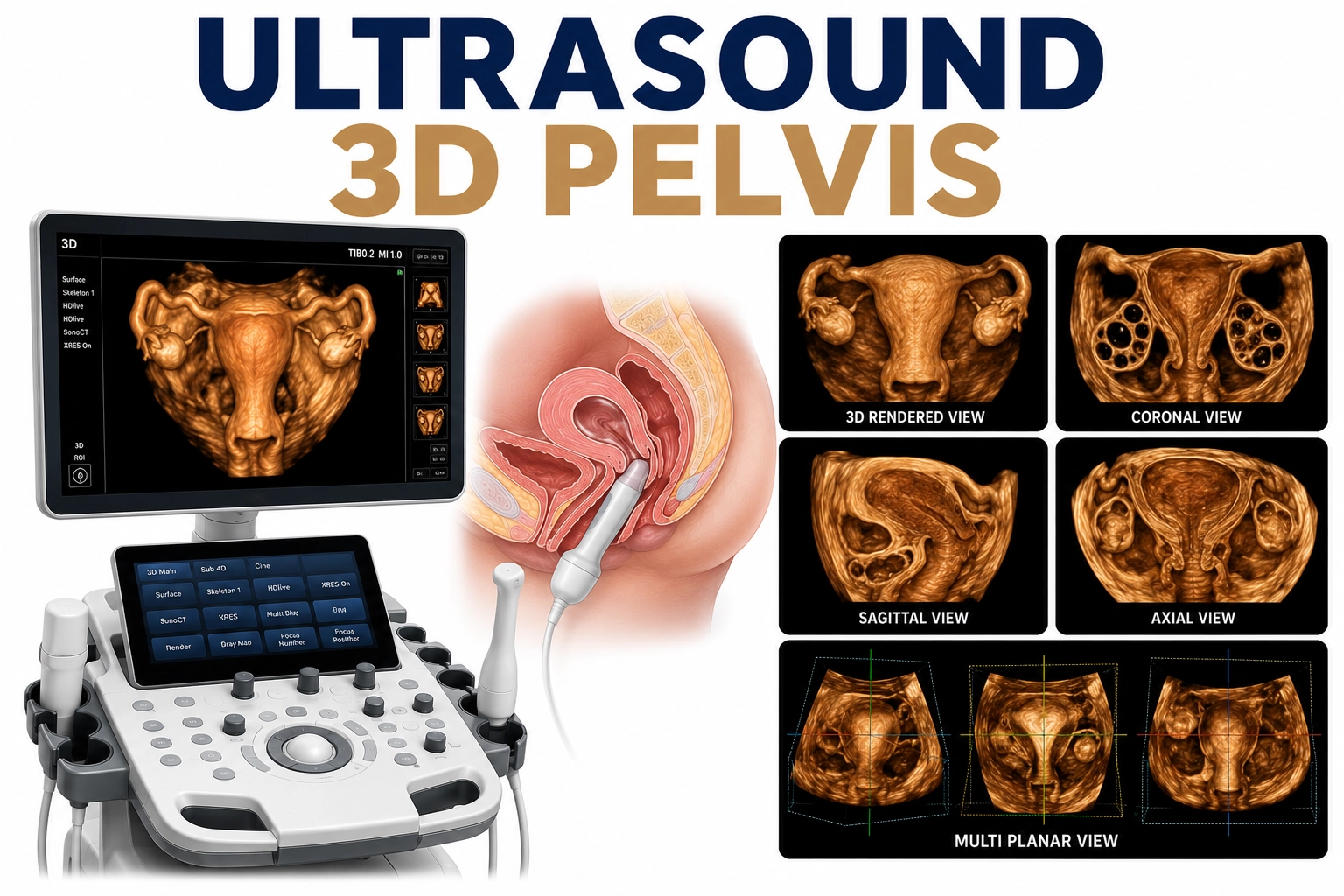 Ultrasound 3D Pelvis scan for detailed evaluation of uterus, ovaries, endometrium, congenital uterine anomalies, fertility assessment, and pelvic health at Focus Diagnostics