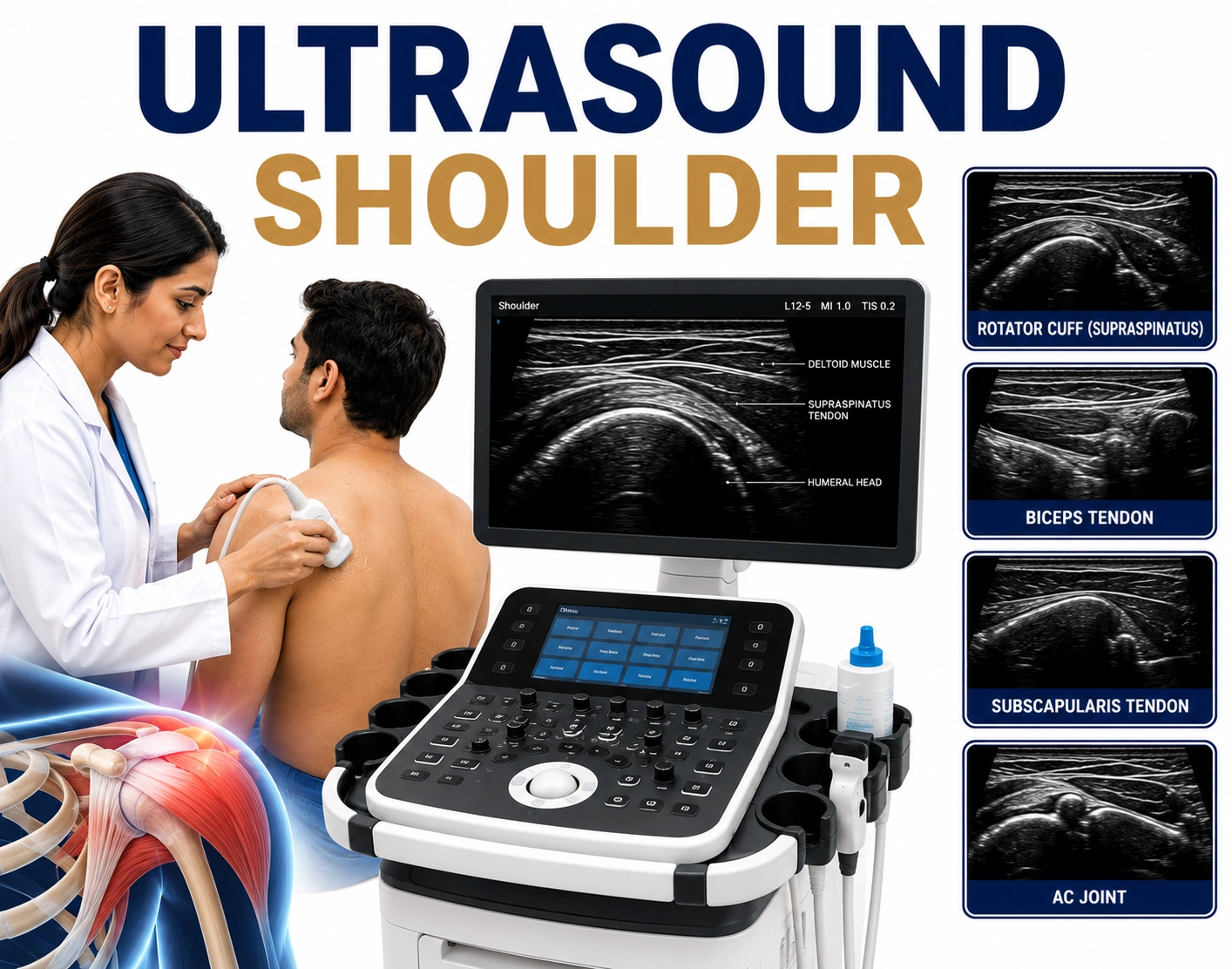 Ultrasound Shoulder scan for evaluation of rotator cuff injuries, tendon tears, bursitis, shoulder pain, inflammation, and musculoskeletal disorders at Focus Diagnostics